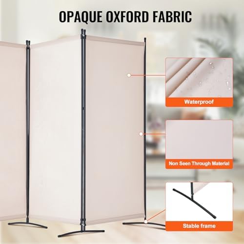 VEVOR Room Divider, 3 Panel Room Divider, Folding Privacy Screen and Portable Partition Divider for Room Separation, Freestanding Room Partitions for Office, Bedroom, Study, Beige - Image 3