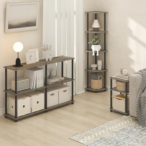 Furinno Turn-N-Tube 3-Tier Toolless Side Table, Compact, Grey Oak - Image 4