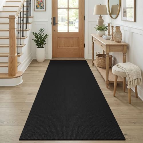 KOZYFLY Runners for Hallways 3x8 ft Washable Kitchen Runner Non Slip Rubber Backed Hall Runners Cotton Entryway Runner Rugs Floor Carpet for Indoor Backdoor Bedroom Kitchen, Black/Dark Grey by KOZYFLY