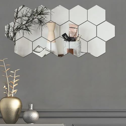 24pcs Silver Hexagon Mirror Acrylic Wall Stickers with Adhesive Art Decal Satin Paper Baby Kids Bedroom Home DIY Decor Removable Stickers (Hexagon Silver) - Image 2