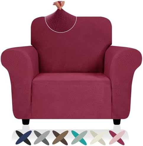 ZNSAYOTX Super Stretch Chair Slipcover (30"-47"), New Striped Sofa Chair Covers for Living Room, Dogs Pet Friendly Anti-Slip Chair Protector Spandex Armchair Slipcovers (Wine Red, Chair) by ZNSAYOTX