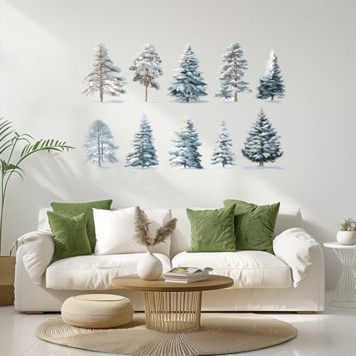 ANNA QUEEN Winter Snow Tree Wall Decals | Peel and Stick Forest Wall Stickers – Removable Watercolor Pine Tree Vinyl Wall Art for Living Room, Bedroom, Nursery & Christmas Winter Décor by ANNAQUEEN