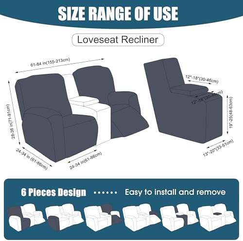 Genina Waterproof Recliner Loveseat Cover,2 Seat with Console,Light Blue - Image 2