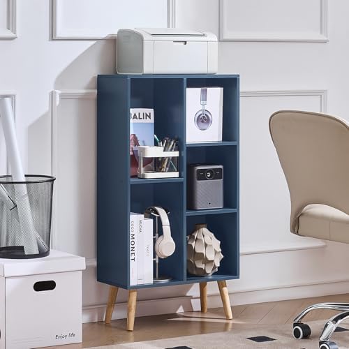 LEYAOYAO 5 Cube Bookshelf,Mid-Century Modern Book Shelf with Legs,Dark Blue by LEYAOYAO-Findtheshiningpointofyourideallife%EF%BC%81