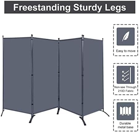 4 Panel Folding Room Divider,136" W x 71.3" H Portable Privacy Screen,Grey - Image 3