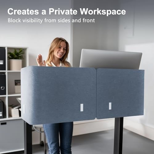 Desk Privacy Panel,2PCS L-Shaped Clamp-On Office Desk Divider,2-in-1 Adjustable Acoustic Desktop Partition Or Under Desk Modesty Panel,for Office,Home,Felt(Blue, 47.2" x 17.7") - Image 3