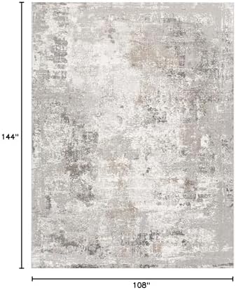 9x12 Washable Living Room Rugs - Modern Abstract Neutral Soft Large Area Rugs for Bedroom Non-Slip Low Pile Thin Stain-Resistant Carpet for Dining Room Home Office (Beige Grey) - Image 2