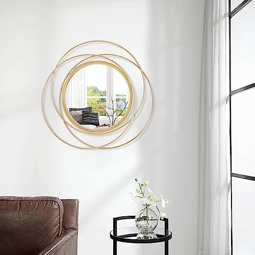 Large Gold Round Art Wall Mirror with Iron Metal Wire Frame Wall-Mounted Mirror for Home Decor Living Room Bedroom Bathroom Entryway 20" - Image 4