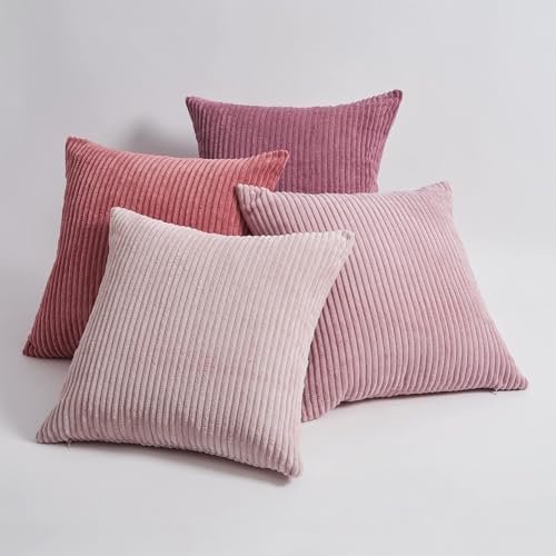 Topfinel Throw Pillow Cover 4pc Set - Multi Pink Combo - 26" x 26" Solid Cozy Corduroy Square Accent Decorative Cushion Case for Couch Sofa Chair Bed & Home, Only Covers - Image 6
