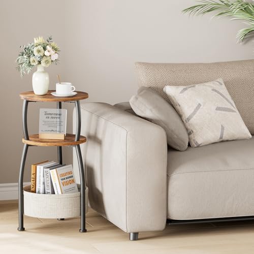 Round Side Table for Small Spaces with Storage Basket, 11.81in - Image 2