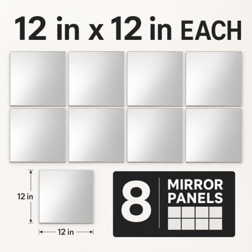 Home Gym Mirror Tiles for Wall,12" x 12" Frameless Glass Mirror Wall Mounted for Home Gym Mirror Yoga Bedroom Dancing Studio Dressing Room (8PCS) - Image 3