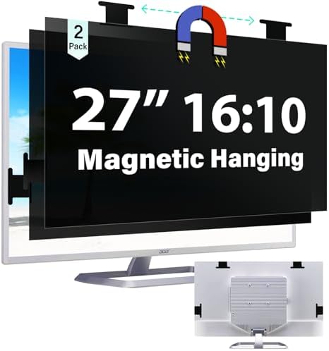 [2 Pack] Magnetic Hanging 27 Inch Computer Privacy Screen for 16:10 Aspect Ratio Widescreen Monitor, Eye Protection Anti Glare Blue Light Computer Monitor Privacy Filter, Removable 27in Protector Film by MaoYeye