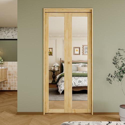 Bifold Doors for 36" x 80" Opening, Mirror Interior Folding Closet, Pine - Image 2