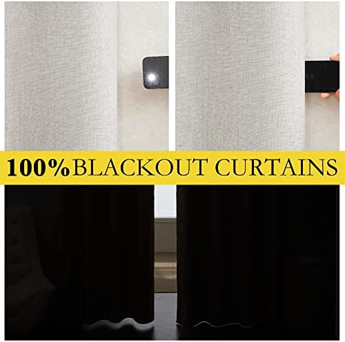 NICETOWN Ivory Vintage Open Linen Weave Flax Thermal Curtains, 100% Blackout Curtains 84 inches Long for Dining Room, Soundproof Window Treatment Drapes for Hall Room, 100" Wide Per Panel - Image 3