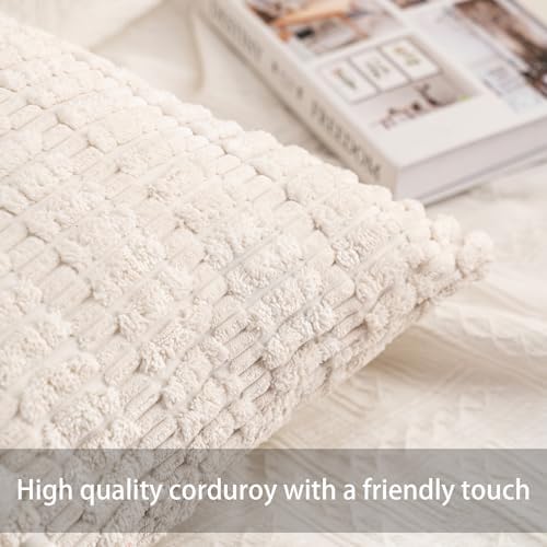 Pack of 2 Corduroy Decorative Throw Pillow Covers 22x22 Inch, Cream White - Image 2