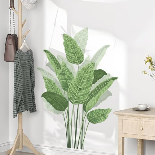 Tropical Plant Leaves Wall Decals, Boho Spring Summer Green Palm Leaf Bird of Paradise Wall Stickers Poster Art Murals Decor for Adult Nursery Classroom Living Room Office Bedroom Gifts for Mom - Image 2