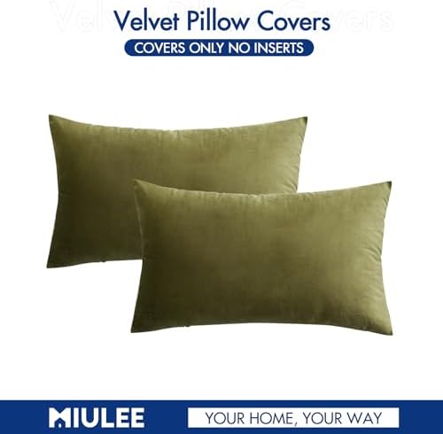 MIULEE 12x20 Inch Lumbar Velvet Throw Pillow Covers Light Olive Green - Image 6