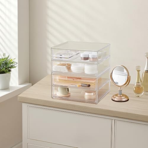 STORi Stackable Desk Drawer Organizer, Clear Pen Pencil Makeup Brush Holder for Desktops and Vanities, 4 Wide Drawers (Made in USA) - Image 6