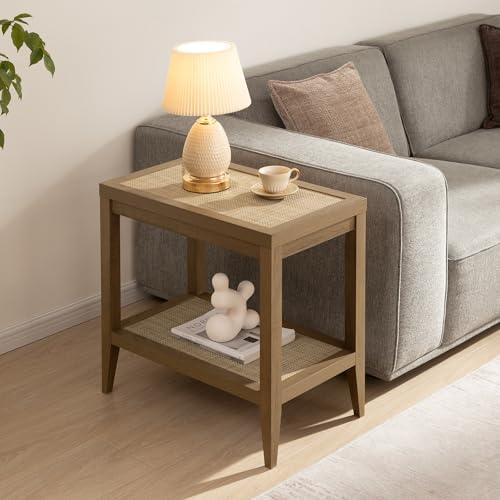 SICOTAS Rattan Side Tables Living Room Table, End Table with Storage by SICOTAS