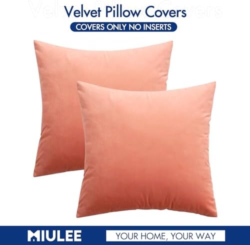 MIULEE Velvet Throw Pillow Covers 18x18 Inch Pack of 2 Coral Red - Image 6