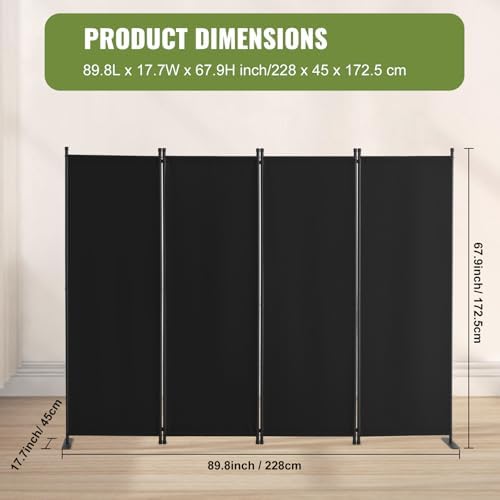 VEVOR Room Divider, 4 Panel Room Dividers and Folding Privacy Screens, Fabric Partition Room Dividers for Office, Bedroom, Dining Room, Study, Freestanding, Black - Image 7