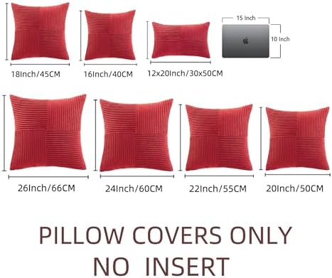 Fancy Homi 2 Packs Red Big Decorative Throw Pillow Covers 24x24 Inch for Couch Bed Sofa, Holiday Christmas Home Decor Gift, Soft Corss Corduroy Patchwork Accent Square Cushion Case 60x60 cm - Image 7