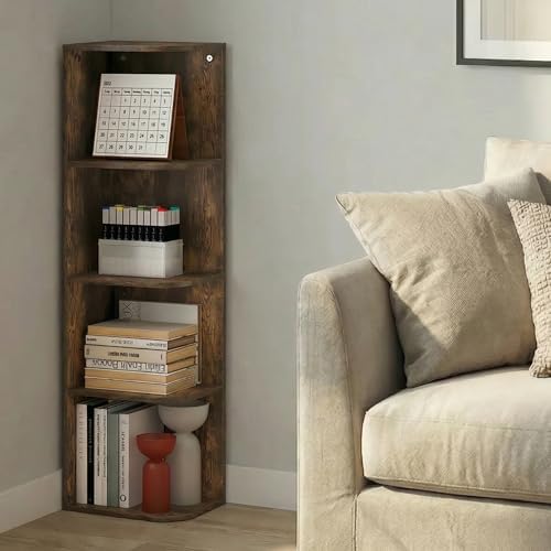 Furinno PASIR Book Shelf, 4-Tier Corner Bookshelf with Open Shelf, Standing Bookcase, 9.3 x 12 x 41.4, for Organization and Storage, for Living Room, Bedroom, Home Office, Amber Pine - Image 5