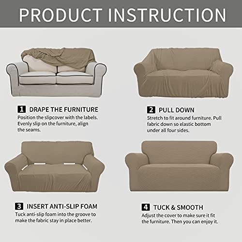 Easy-Going Stretch Oversized Loveseat Couch Covers Washable Natural - Image 6