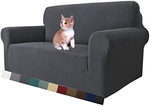 MAXIJIN Stretch Loveseat Sofa Slipcovers 1 piece Love Seat Couch Covers for 2 Cushion Couch Non Slip Sofa Cover Washable Dog Cat Proof Furniture Protector Pet Friendly (Loveseat, Gray) by MAXIJIN