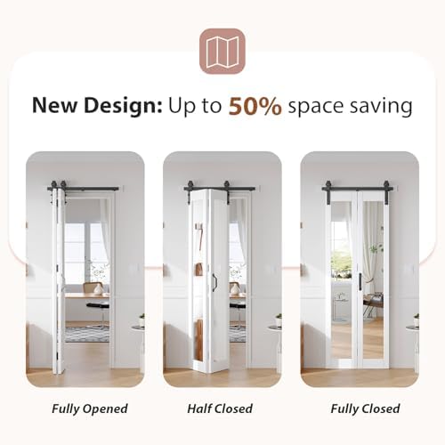 FREDBECK Bifold Barn Doors 30x84 with Mirror for Closet,Fit 26"-28" Opening - Image 3