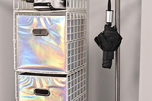 Handy Laundry 6-Pack Foldable Cube Storage Bins – Decorative Collapsible Organizer for Shelves, Closets, Underbed, Clothes, or Kids’ Toys (Shiny Silver) - Image 6