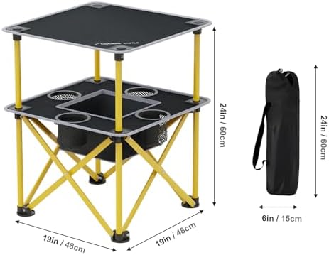 Folding Camping Table with 4 Cup Holders, Lightweight Portable Beach Outdoor Picnic Table, Square Camp Table with Built-in Food Basket Travel Bag for BBQ, Camping, Tailgate - Image 2