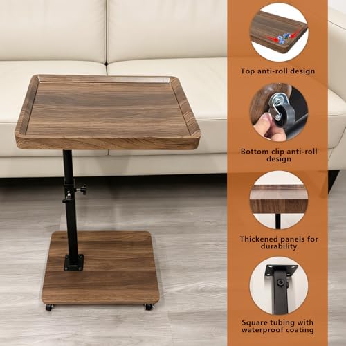 Sofa Table with 360° Phone Holder, Rolling C-Shape End Table - Image 4