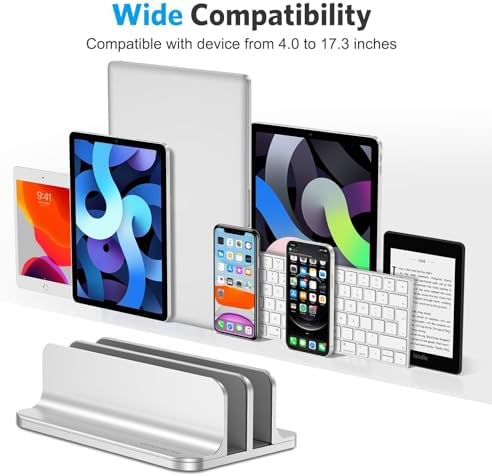 OMOTON Dual Vertical Desk Laptop Stand Holder, Fits MacBook Air/Pro, Silver - Image 3