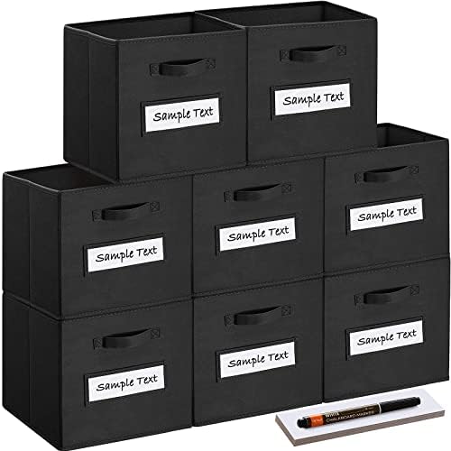 13x13x13 storage cube bins(Set of 8) Fabric storage cubes with 8 Labels Window Cards & a Pen,storage cubes 13x13,storage bin,Collapsible 13 inch cube storage bins,Cubby Organizer Boxes,Black by Artsdi