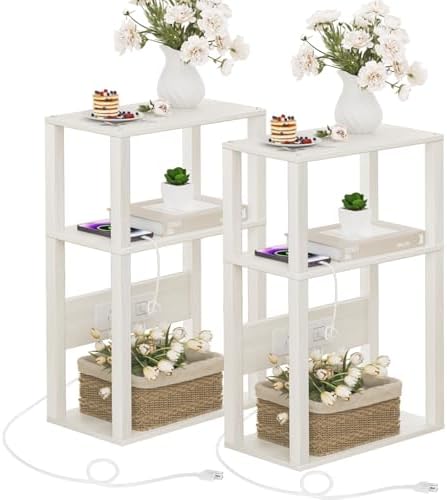 YUFAM 3-Tier Narrow Bedside Table Set 2 for Small Spaces, Skinny Nightstand by YUFAM