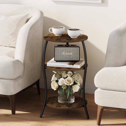 YINMIT 3 Tier Wooden Small Round Side Table with Adjustable Feet - Image 4