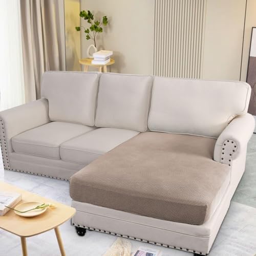 H.VERSAILTEX Super Stretch Individual Chaise Cover Sectional Couch Covers for L Shaped Sofa Both Left/Right Featuring Thick Jacquard Textured Twill Fabric (1 Piece Chaise Cover Large, Sand) - Image 3
