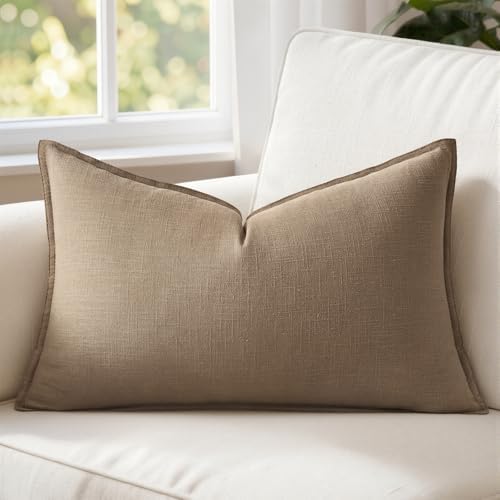 MIULEE Decorative Linen Lumbar Pillow Cover 12x20 Inch Khaki by MIULEE