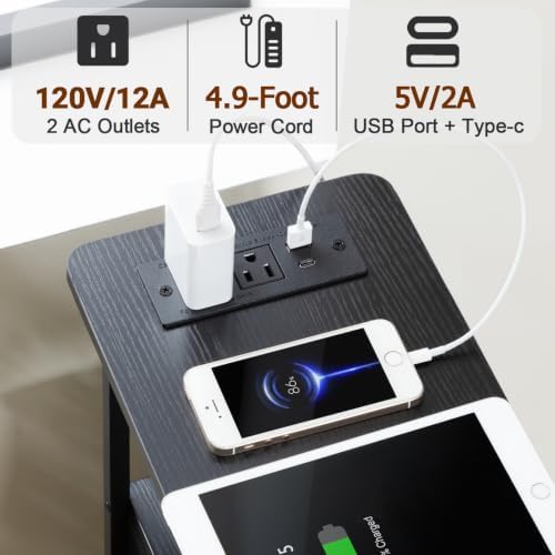 LOAKEKEL Narrow End Table with Charging Station, Small Nightstand - Image 5