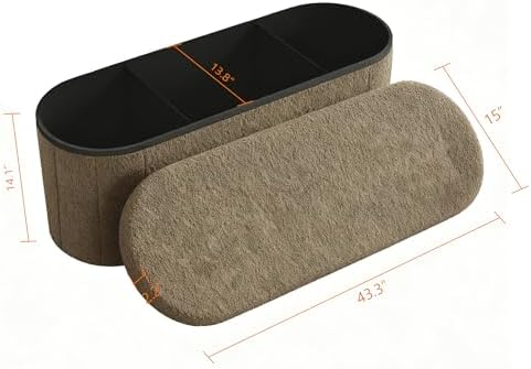 GLAXYFUR Oval Ottoman with Storage for Living Room, Sherpa Bench, Brown - Image 2