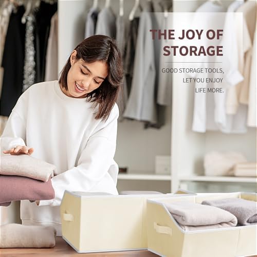 Homsorout Trapezoid Closet Shelf Organizer - Large Baskets for Organizing, Fabric Storage Box for Shelves, Cube Storage Bins for Clothes, Books, Blankets, 3 Pack, Beige - Image 5