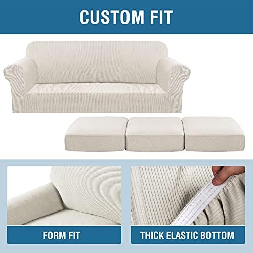 H.VERSAILTEX 4 Piece Stretch Couch Covers for 3 Cushion Couch Sofa Furniture Slipcovers Feature Upgraded Thicker Jacquard Fabric (Sofa, Ivory) - Image 6