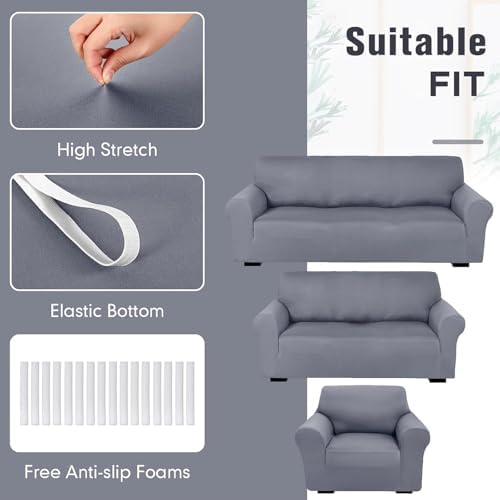 Peryiter 3 Pcs Couch and Loveseat Sofa Covers,Light Gray,Milk Silk - Image 5