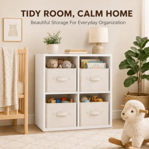 Yinder 4 Pcs Cube Storage Bin, Beige 14''x10''x8'' Storage Cubes - Image 6