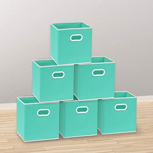 Simple Houseware 11-Inch Foldable Cube Storage Bins with Handles, Turquoise - Image 4