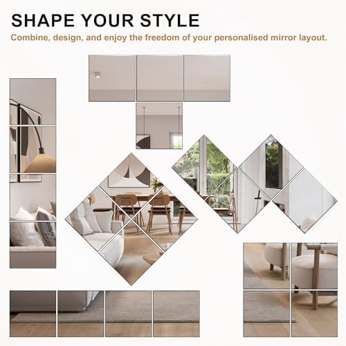 VASUHOME Glass Full Length Wall Mirror Tiles - [12 x10 Inch - 12PCS] HD Gym Mirrors for Home Gym, Full Body Long Mirror for Bedroom, Living Room, Door, Closet - Image 6