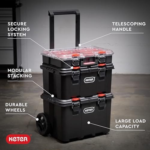 Keter Stack N Rolling Tool Box Modular Storage System 3 Piece - Image 2