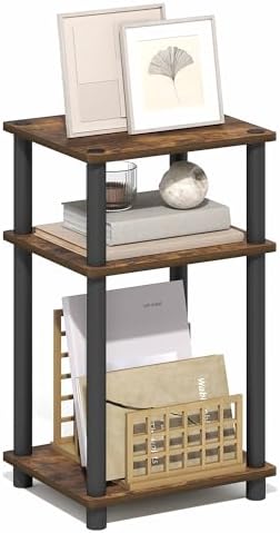 Furinno Turn-N-Tube 3-Tier Toolless Side Table, Compact, Amber Oak by Furinno-FitsYourSpaceFitsYourBudget