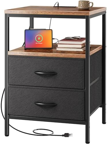 Huuger Night Stand with Charger Station, 27.7 Inch Tall Nightstand by Huuger